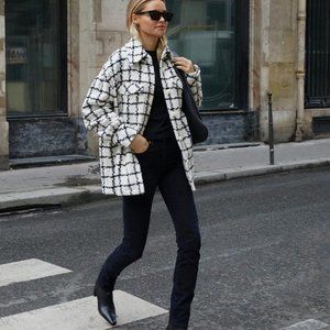 Short Manon Tweed Jacket in White Check (retails $678)